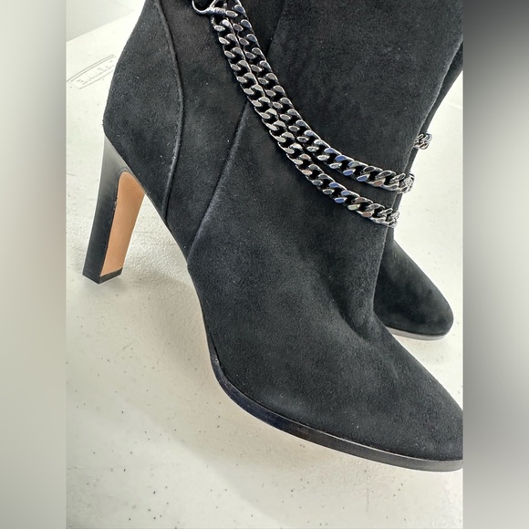 PAIGE Mason Claire Black Suede Chain Detail High Heel Boots Quiet Luxury 6.5 - Picture 9 of 10